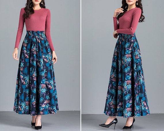 Women's Maxi Skirt, Linen Skirt, Elastic Waist Skirt