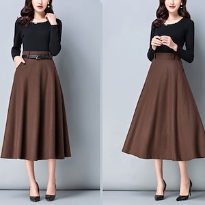 Wool skirt, midi skirt, Winter skirt, dark gray skirt, long skirt, vintage skirt, high waist skirt, flare skirt, Wool skirt with belt Q005