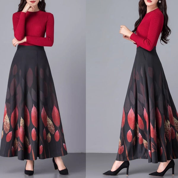 Women's tencel cotton skirt, long skirt, printed skirt, flare skirt, cotton skirt, high waist skirt, maxi skirt, A-line skirt Q2402