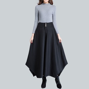 Wool skirt pants, Wide leg pants women, asymmetric pants, cropped pants, flare skirt pants, plus size trousers, casual customized pants P004