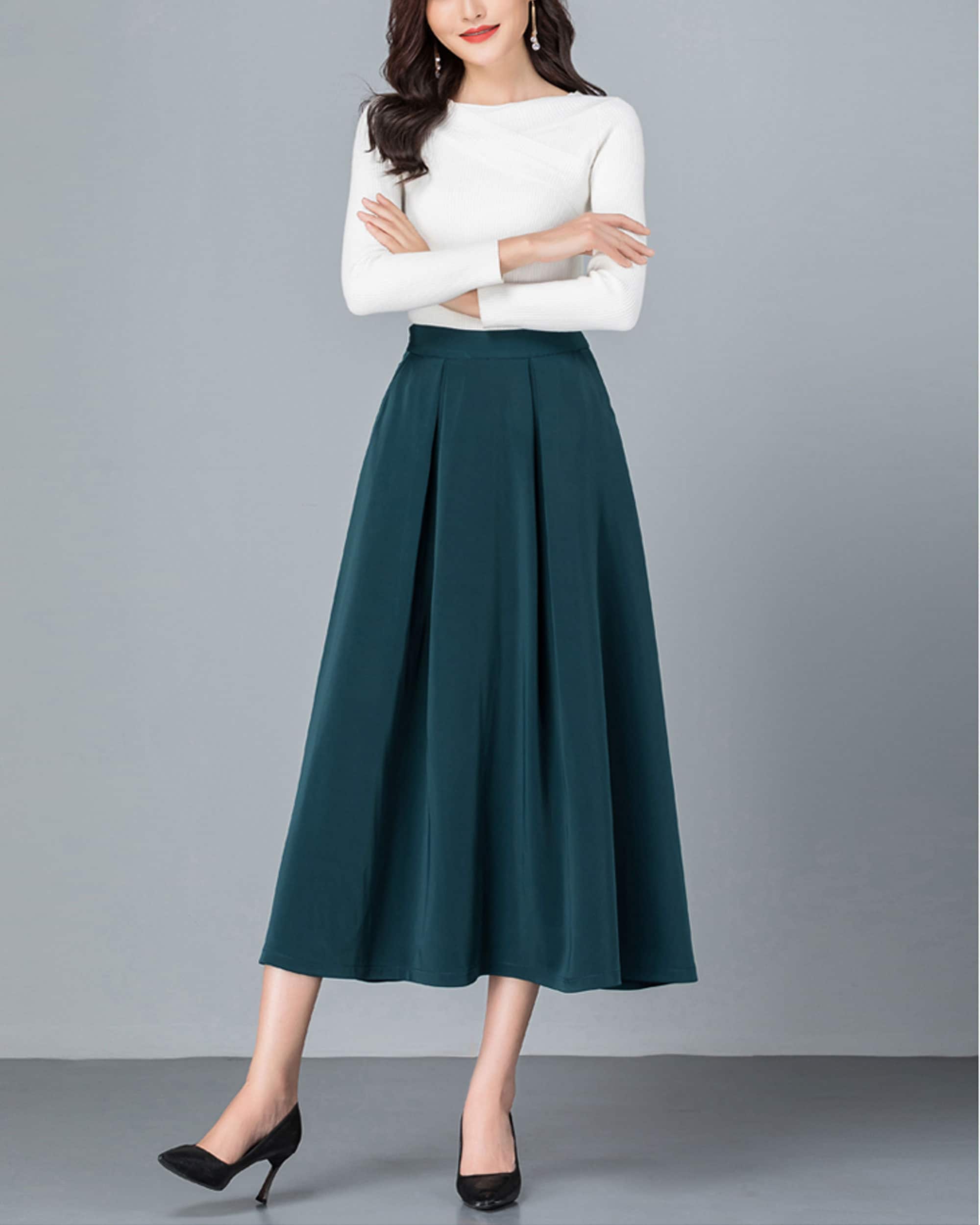 高質 Midi Skirt, A-line Skirt, Long Skirt, Vintage Skirt, High スカート