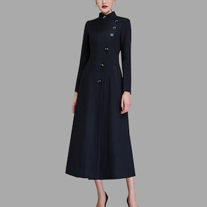 Wool coat women, winter coat, long jacket,High collar coat , coat dress, green wool long coat, warm coat, plus size coat Y0036