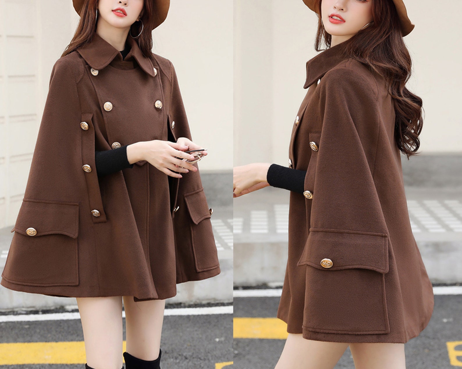 Women's Cape Coat Wool Poncho Woolen Coat Wool Cape Etsy