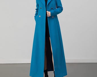 Lange wollen jas: double-breasted maxi-jurk