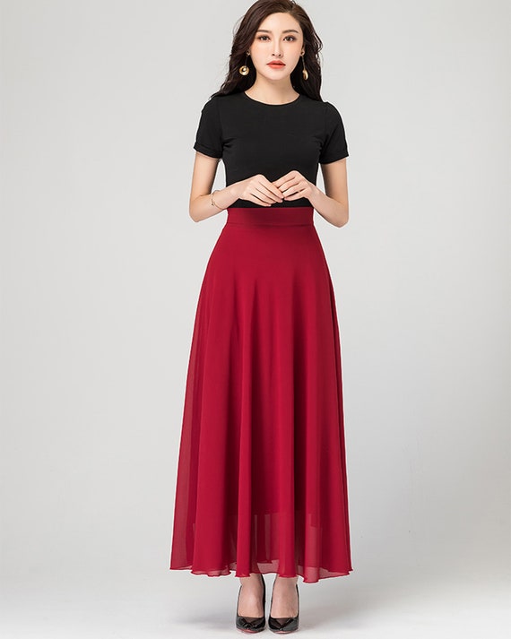 wine red chiffon maxi skirt