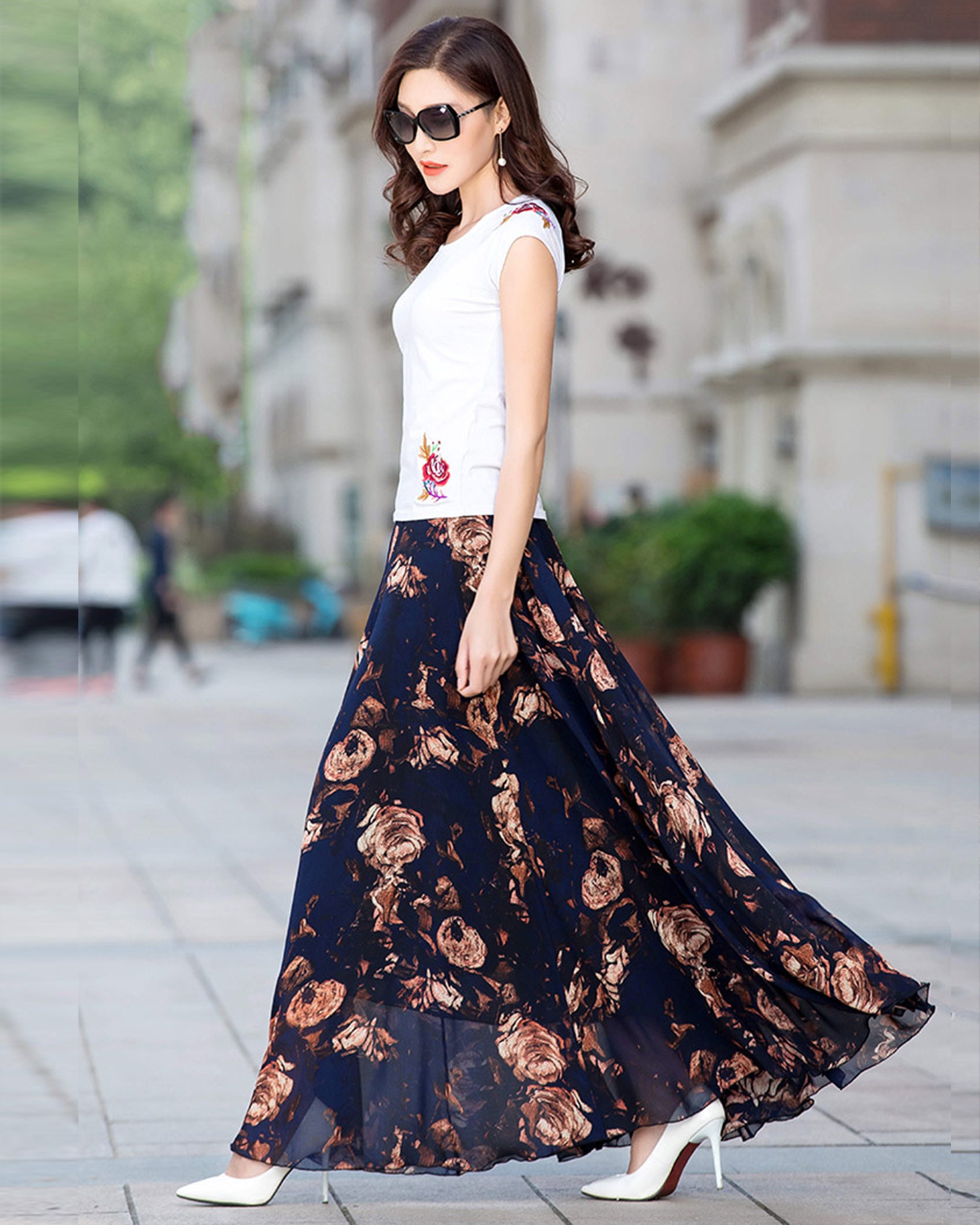 【I AM MARI】Liluna Banding Flare Long Skirt Women's Maxi Skirt, Linen Skirt, Elastic Waist Skirt