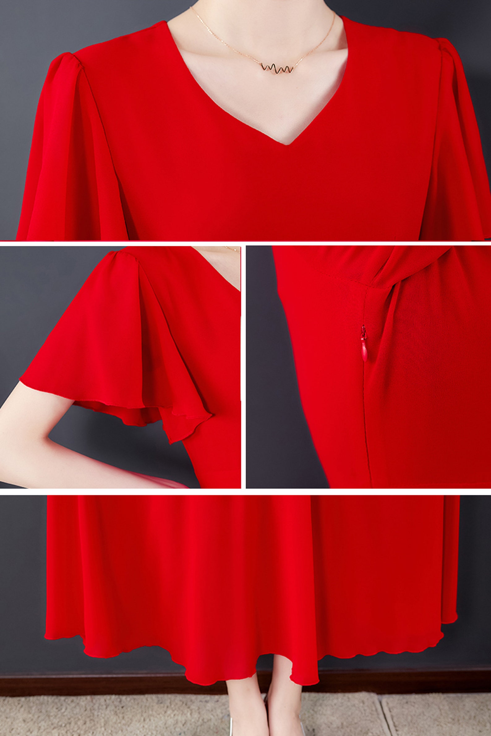 V Neck Solid Short Sleeve Dress main image 1