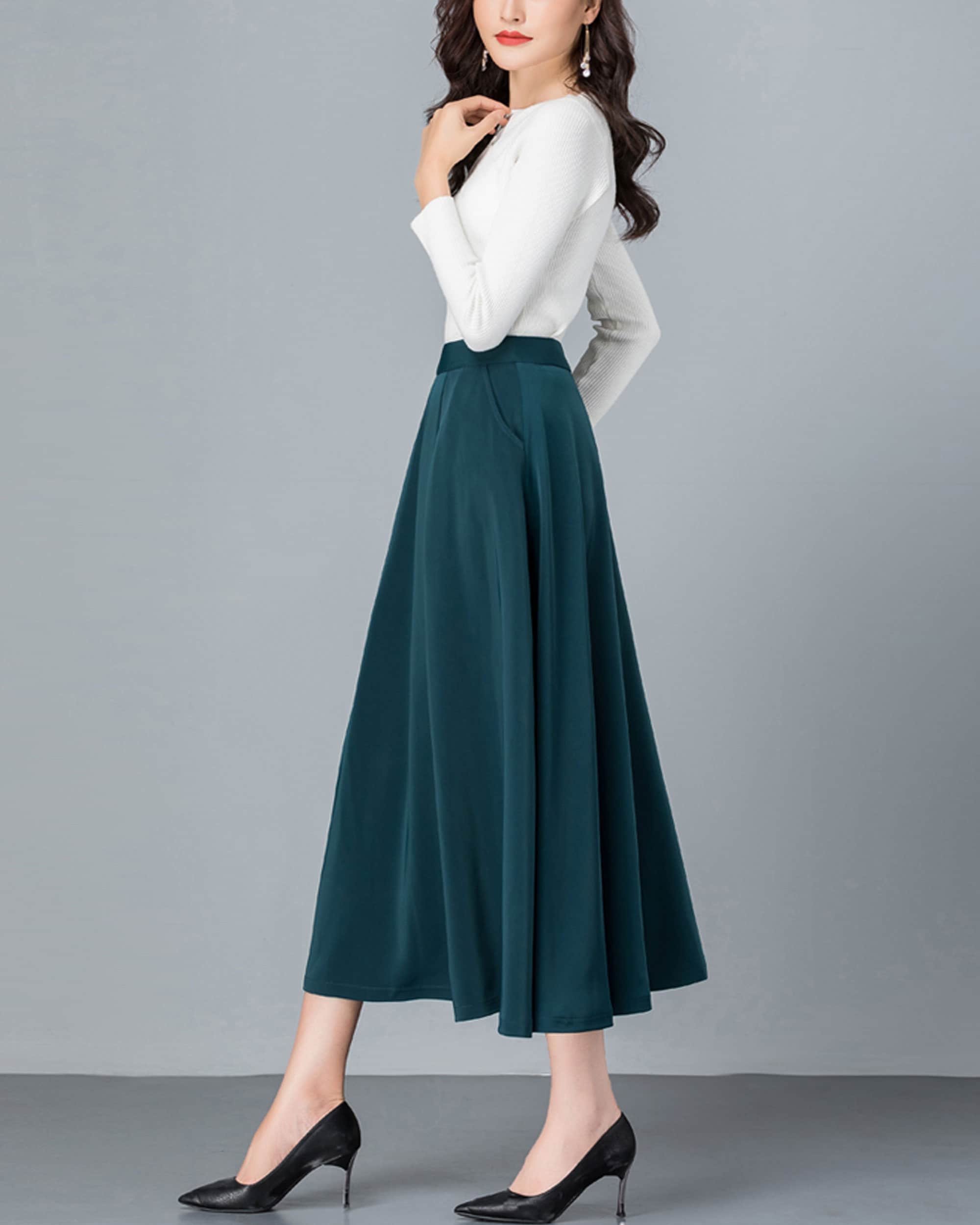 【Anyone more】Hick Nylon Flare Midi Skirt Midi Skirt, A-line Skirt, Long Skirt, Vintage Skirt, High