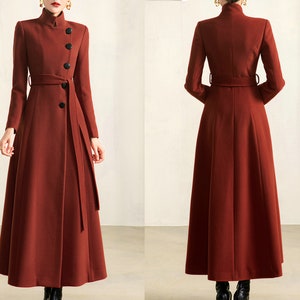 Wool coat women, winter coat, long jacket, High collar coat, coat dress, wool long coat, warm coat, plus size coat Y0093