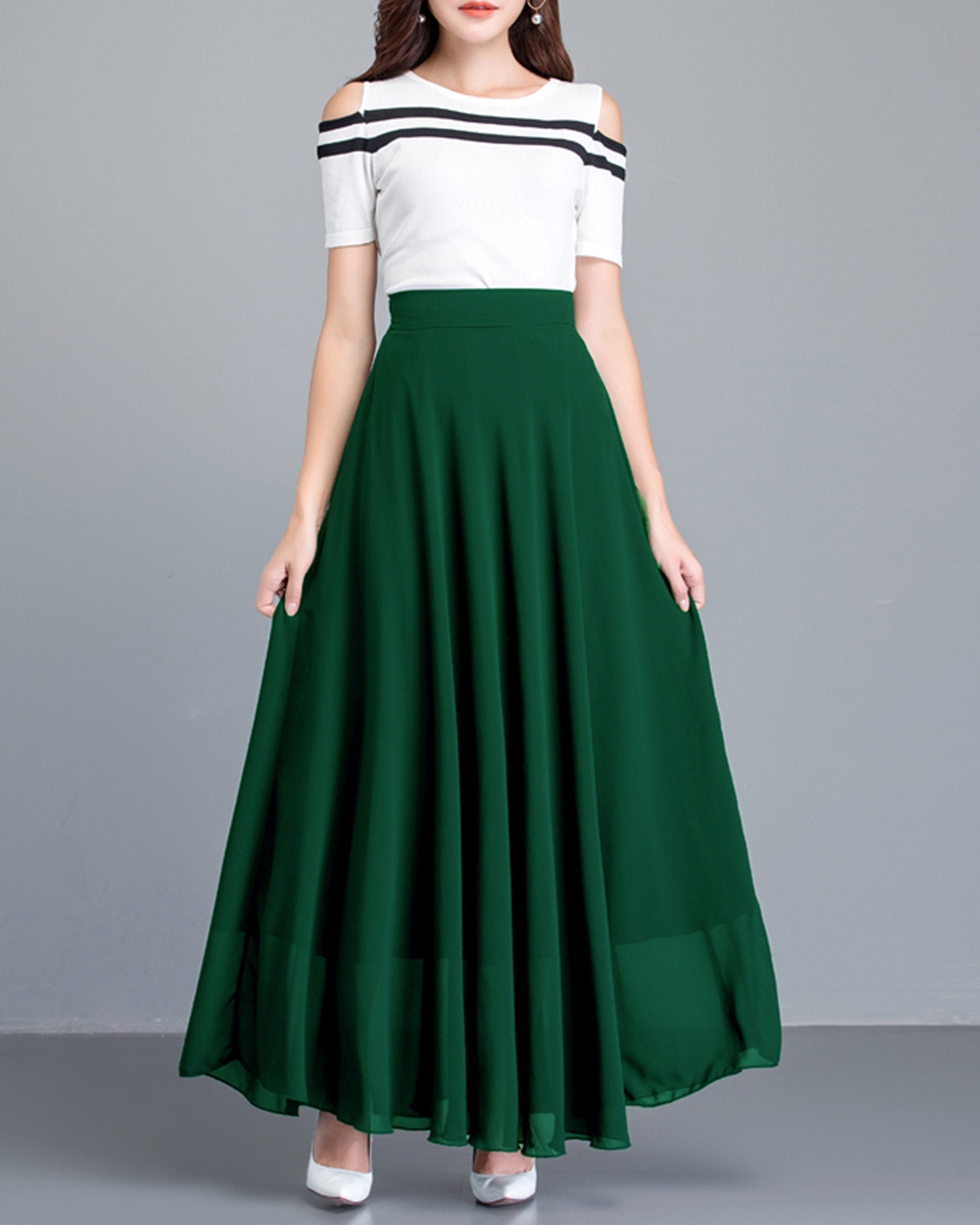 【I AM MARI】Lenia Flare Skirt Long Ver High Waist Skirt, A-line Skirt, Midi Skirt, Spring Skirt