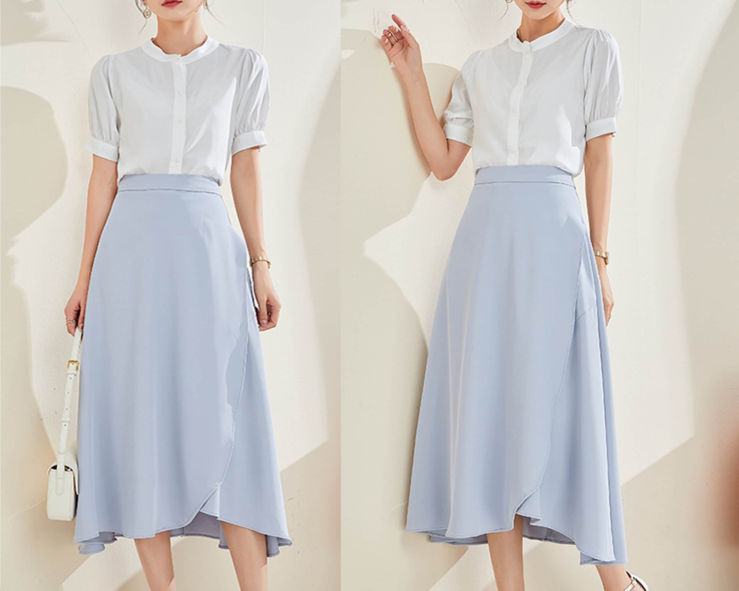 Light blue skirt Midi skirt A line skirt Spring skirt black skirt long skirt vintage skirt flare skirt Q0077
