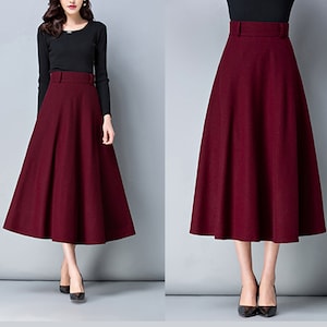 Wool skirt, midi skirt, Winter skirt, dark gray skirt, long skirt, vintage skirt, high waist skirt, flare skirt, Wool skirt with belt Q0025