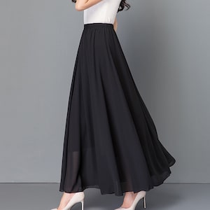 Women's maxi skirt, Elastic waist skirt, flare skirt, chiffon skirt, high waist skirt, long skirt, A-line skirt, white skirt A0012 image 6