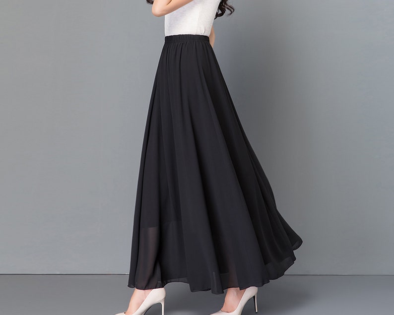 Women's maxi skirt, Elastic waist skirt, flare skirt, chiffon skirt, high waist skirt, long skirt, A-line skirt, white skirt A0012 image 6