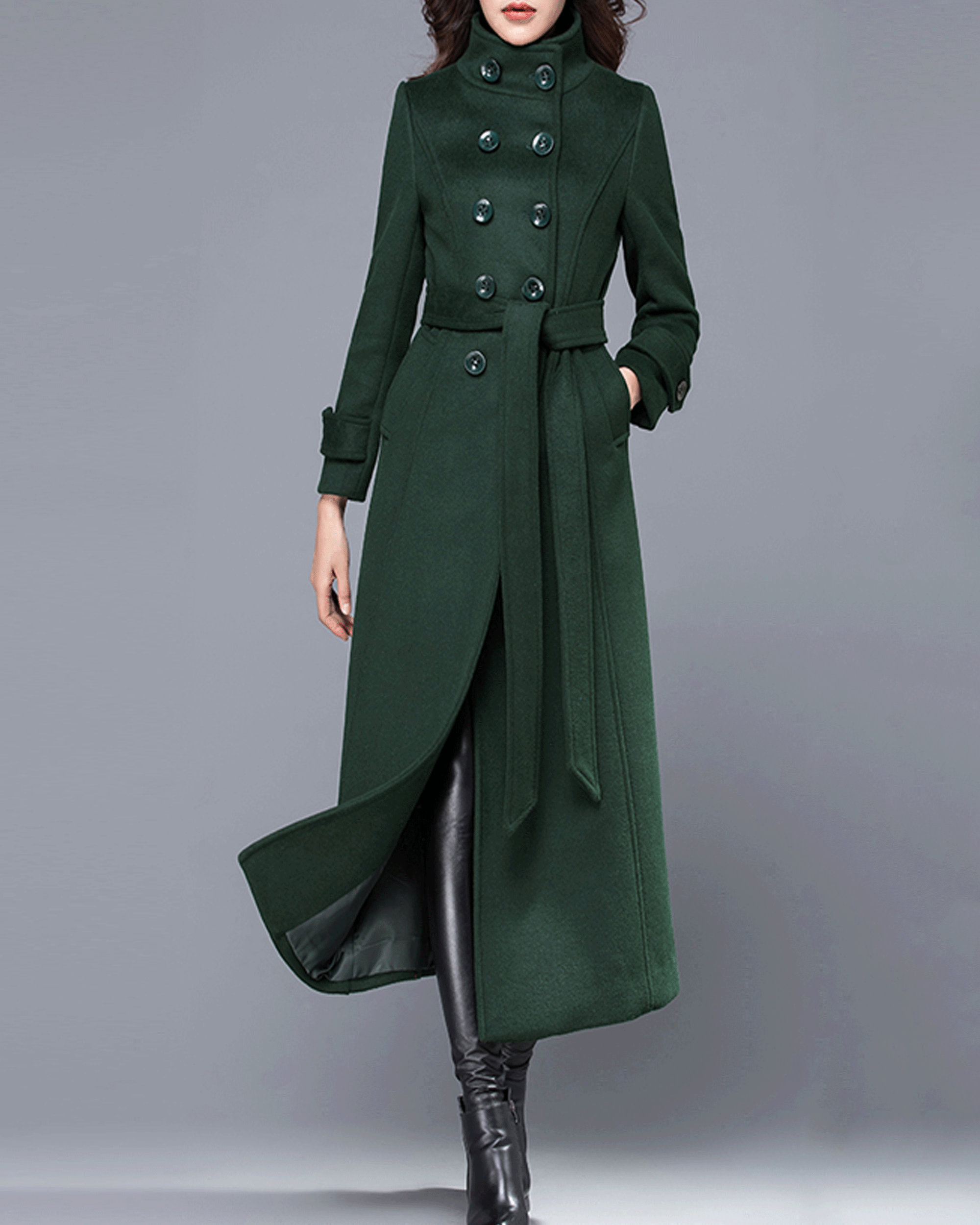 SSLR Men's Double Breasted Trench Coat Stylish Belted