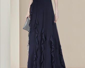 Chiffon Maxi Skirt: High Waist A-Line Flare Skirt