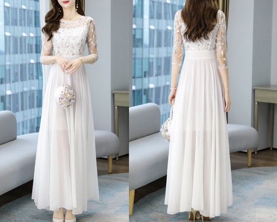 Women s Lace and Chiffon Dress Maxi Dress Short Sleeve Dress
