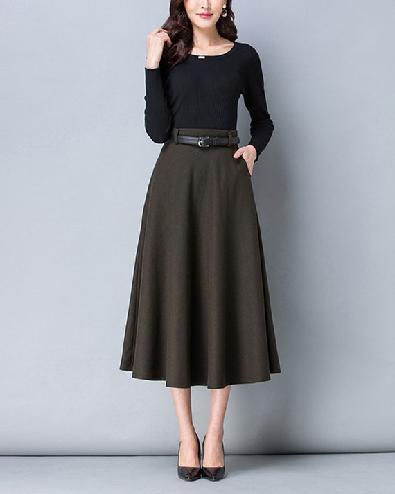 Wool Skirt, Midi Skirt, Winter Skirt, Dark Gray Skirt, Long