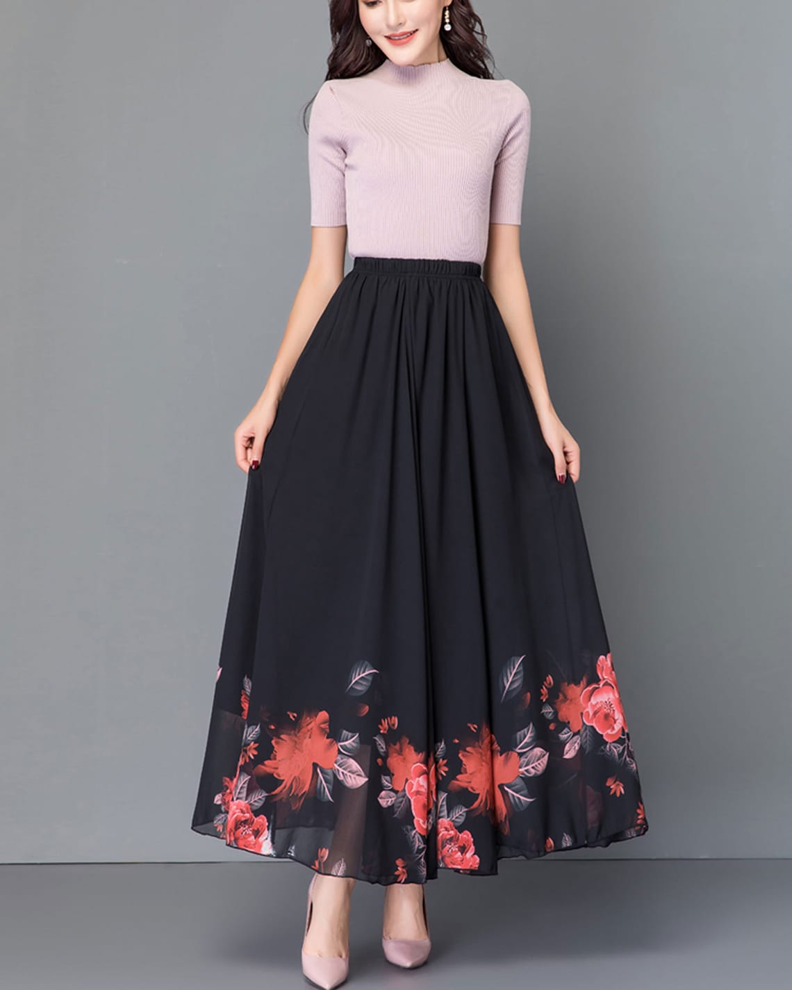 All-Over Print Women's Long Section Chiffon Skirt main image 1