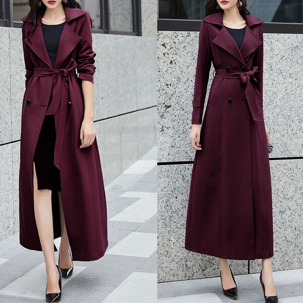 Trench coat women, trench jacket, long trench coat, blue long coat, ladies trench coat, spring coat, double breasted jacket Y2028