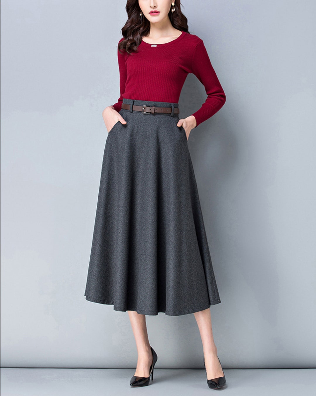 ★SCULPTOR★ Tailored Wool Skirt Gray SC24A411GY il_340x270.6243967432_d1vv.jpg