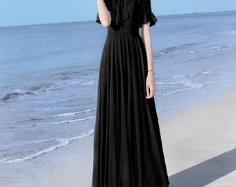 Abito lungo in chiffon, abito a trapezio da donna, abito estivo, abito lungo