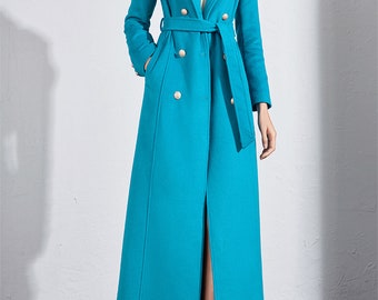 Long Wool Coat: Double Breasted Winter Jacket with Belt