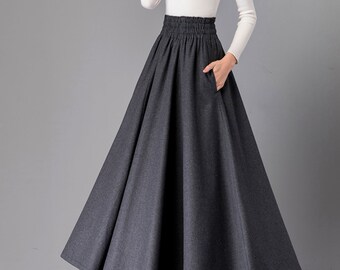 スカート Twoway Long Skirt DARK GREY Wool Skirt, A Line Maxi Skirt, Winter Skirt Women, Long Wool