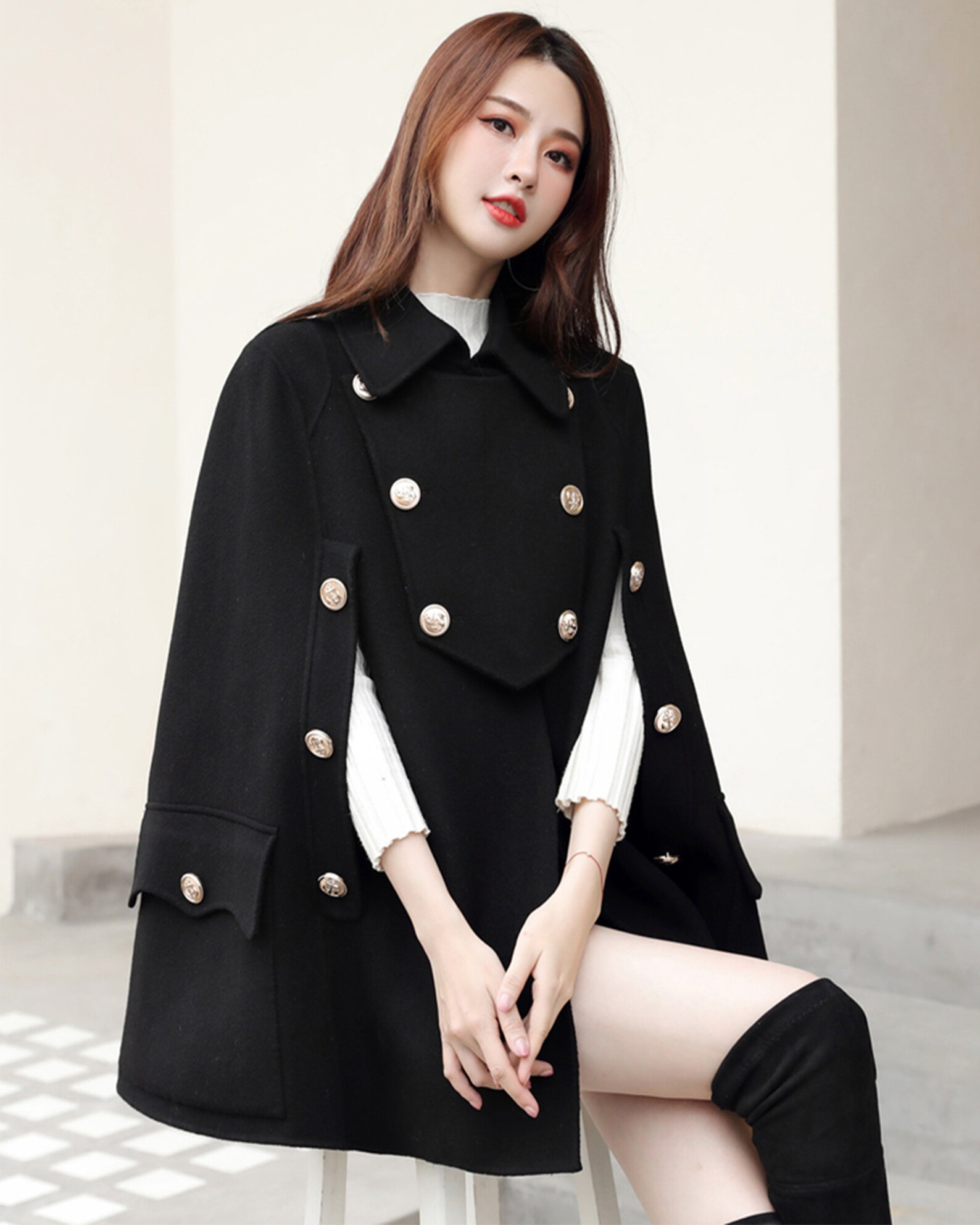 Women's Cape Coat Wool Poncho Woolen Coat Wool Cape Etsy