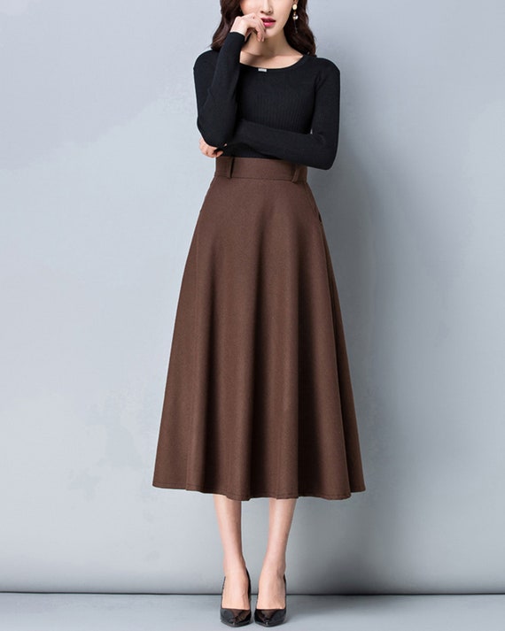 Wool Midi Skirt: High Waist Flare Skirt With Belt - Etsy