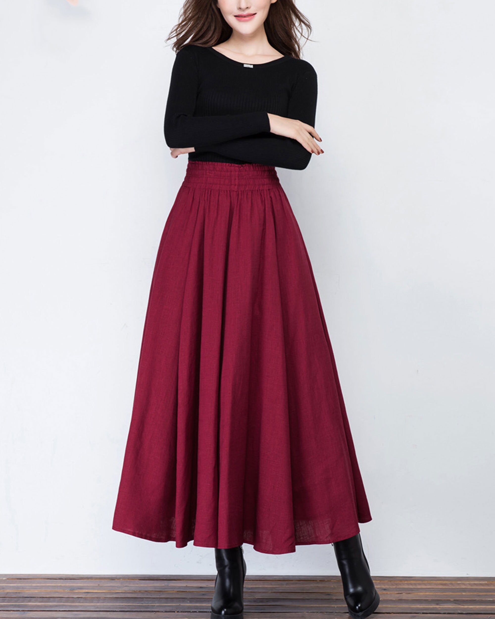 Sorm86Lindsey’s red skirtコットン赤フレアロングスカート Autumn Skirt, Vintage Skirt, Flare Skirt,linen Skirt