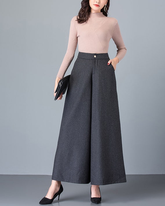 Gray Palazzo Pants, Wide Leg Pants, Womens Long Pants, Linen Pants