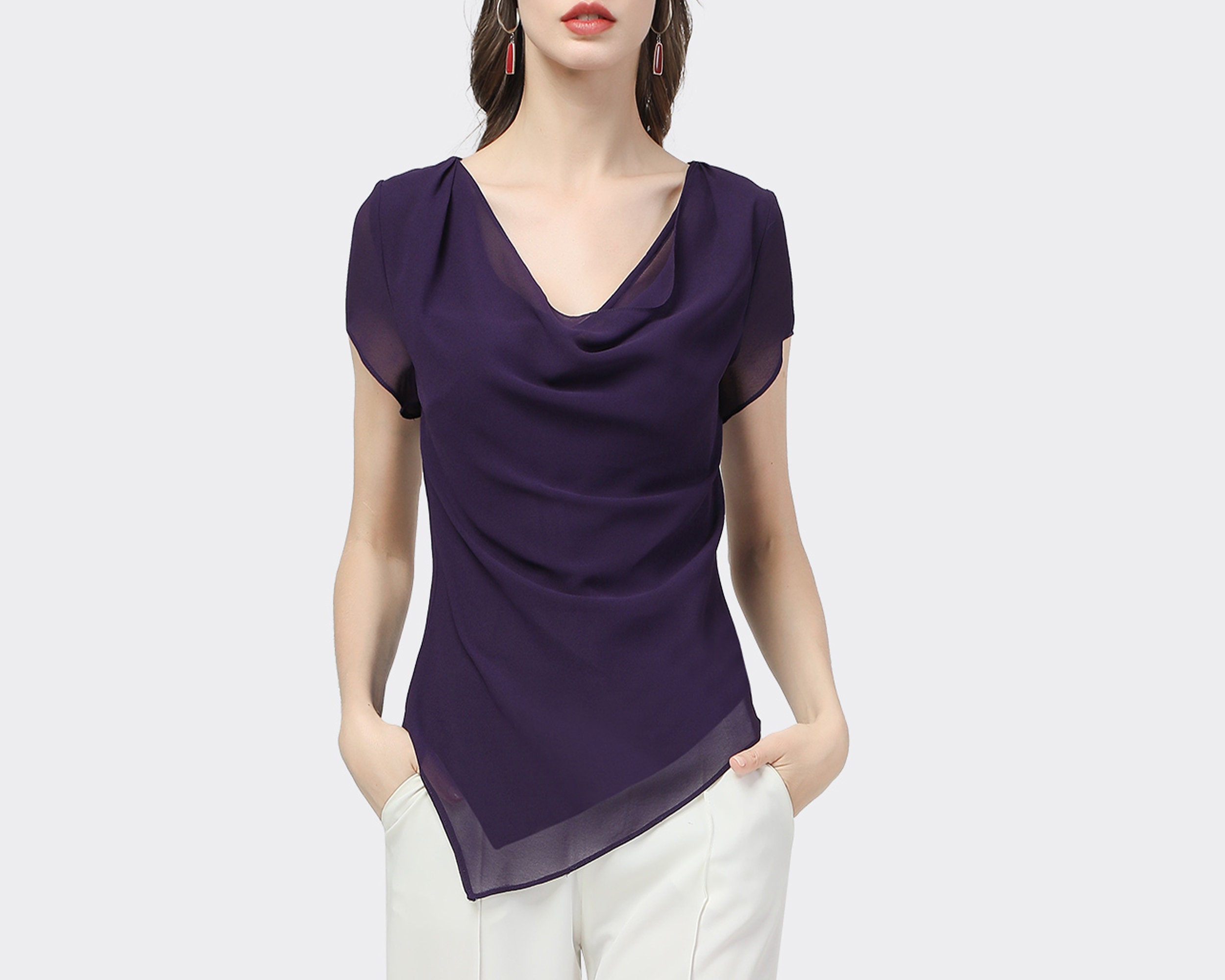 deep plunge cowl neck tops