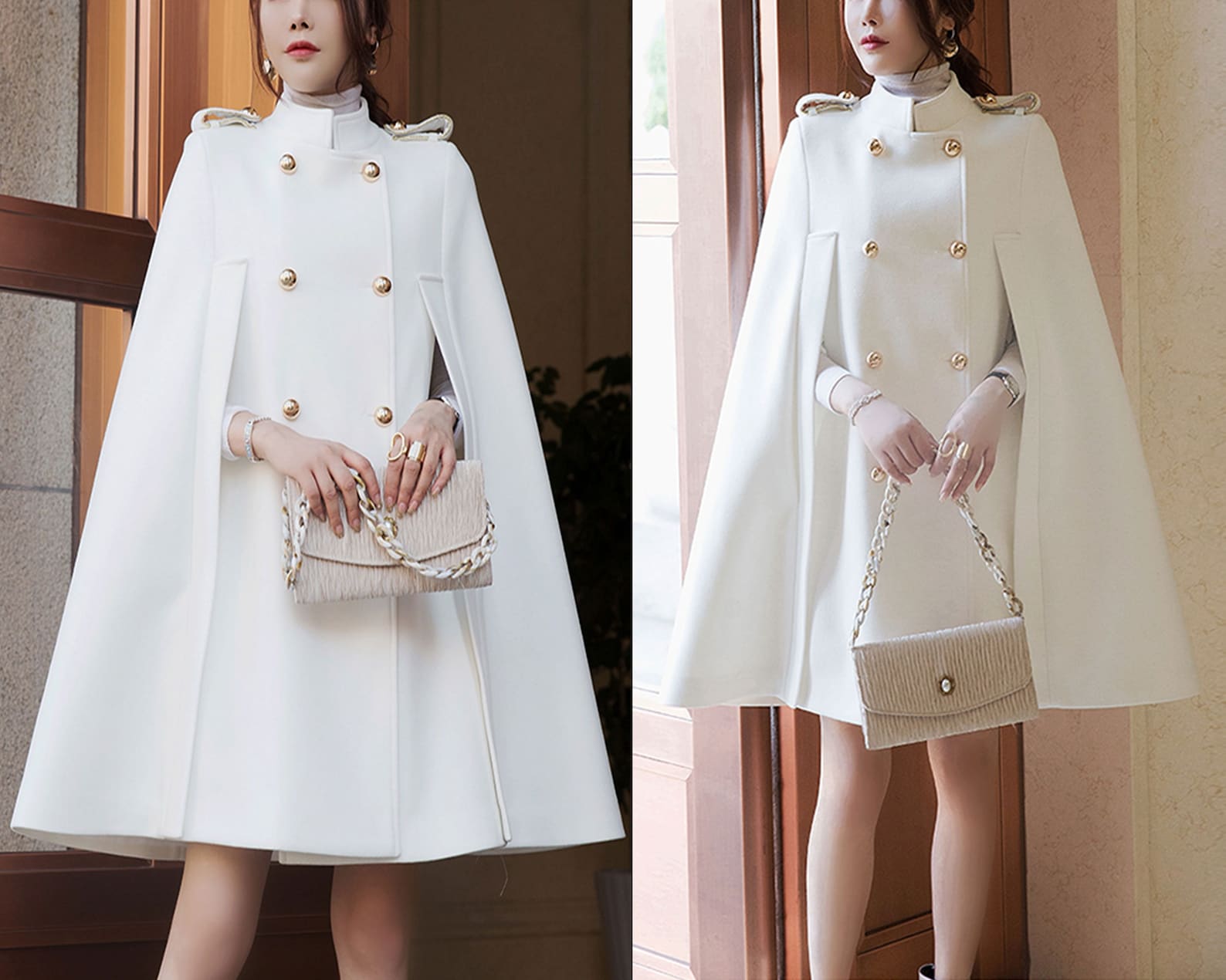 Layered Wool Poncho Coat for Women
