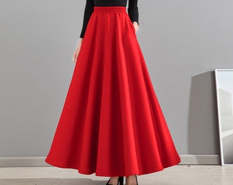 High Waist Wool Maxi Skirt, Vintage Winter Skirt, Elastic Waist