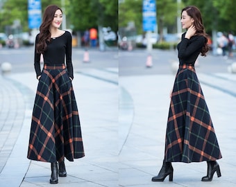 Plaid Skirt, Winter Skirt, Wool Skirt, Black Skirt, Long Plaid Skirt, Winter Skirt, Wool Skirt, Black Skirt, Long