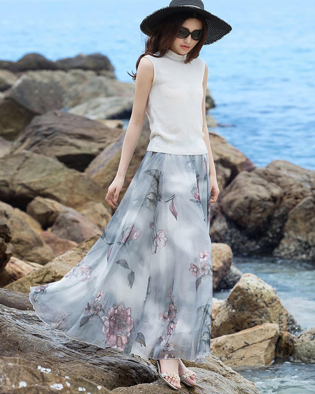Floral chiffon top maxi skirt