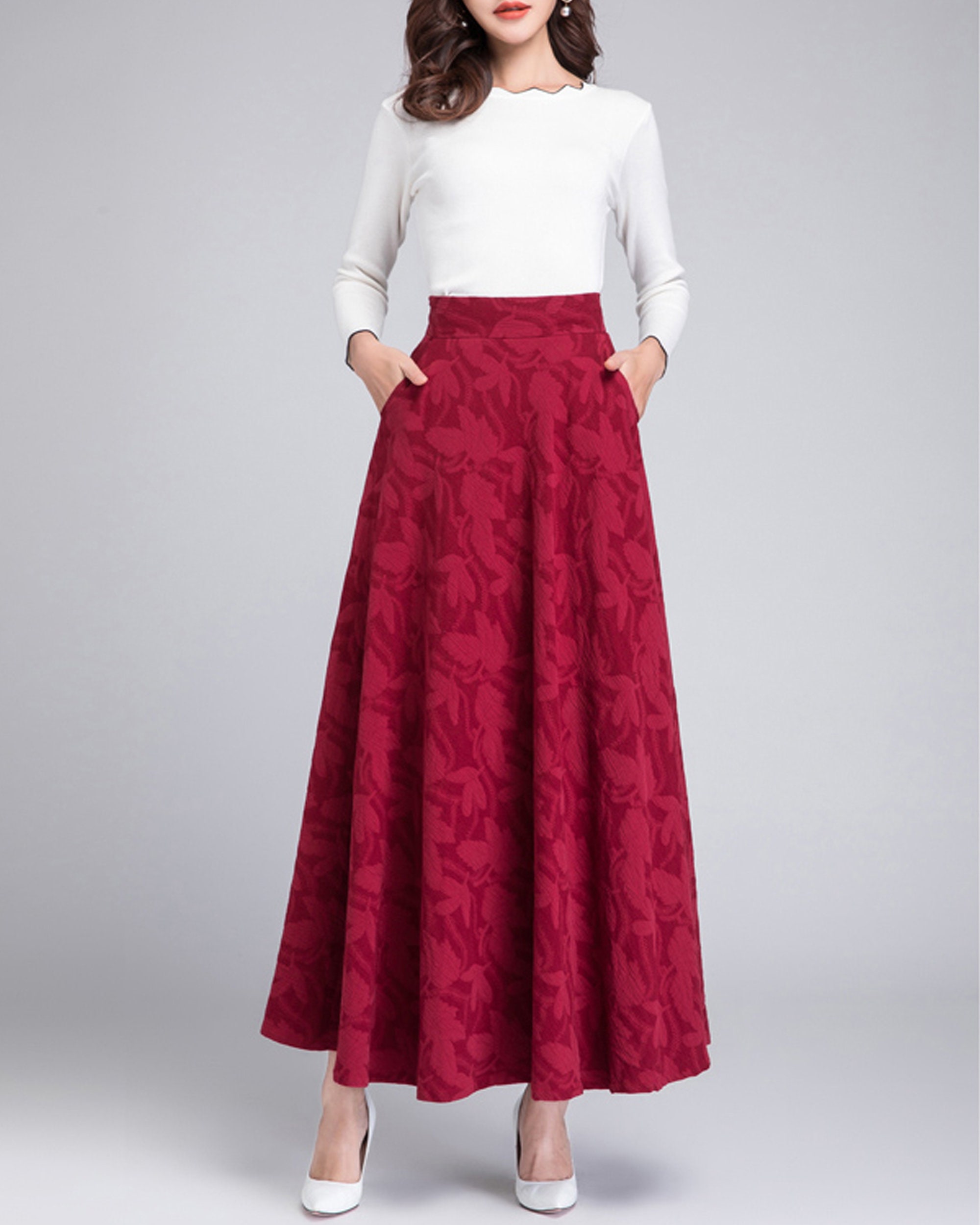 スカート [0tape] JACQUARD MAXI SKIRT Women's Maxi Skirt, Jacquard Skirt, Linen Skirt, Cotton