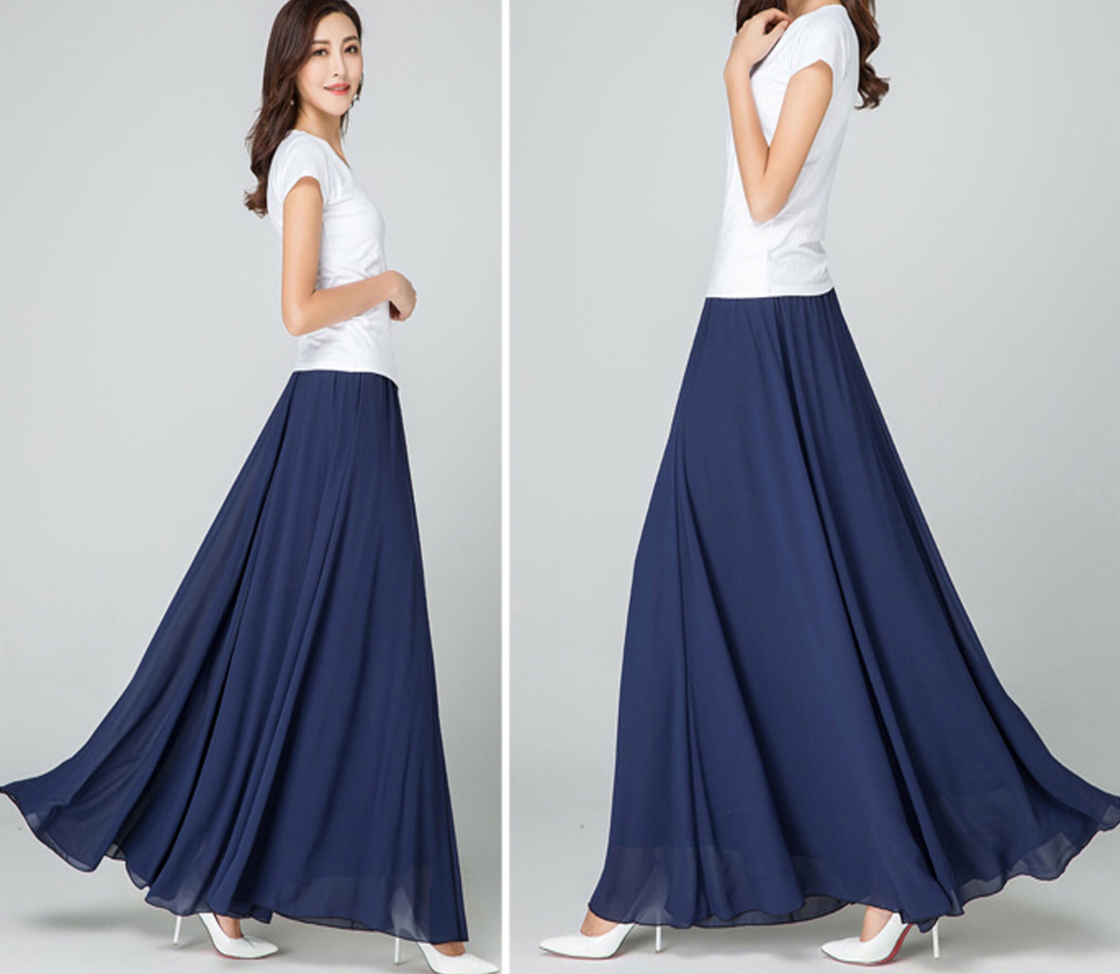 Elastic Waist Skirt, Women's Maxi Skirt, Flare Skirt