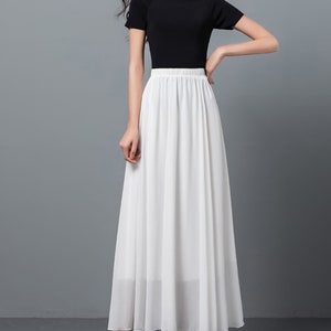 Women's maxi skirt, Elastic waist skirt, flare skirt, chiffon skirt, high waist skirt, long skirt, A-line skirt, white skirt A0012 image 3