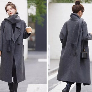Oversize coat,Coat with scarf, Wool coat women, winter coat, long coat, warm coat, plus size coat Y0068