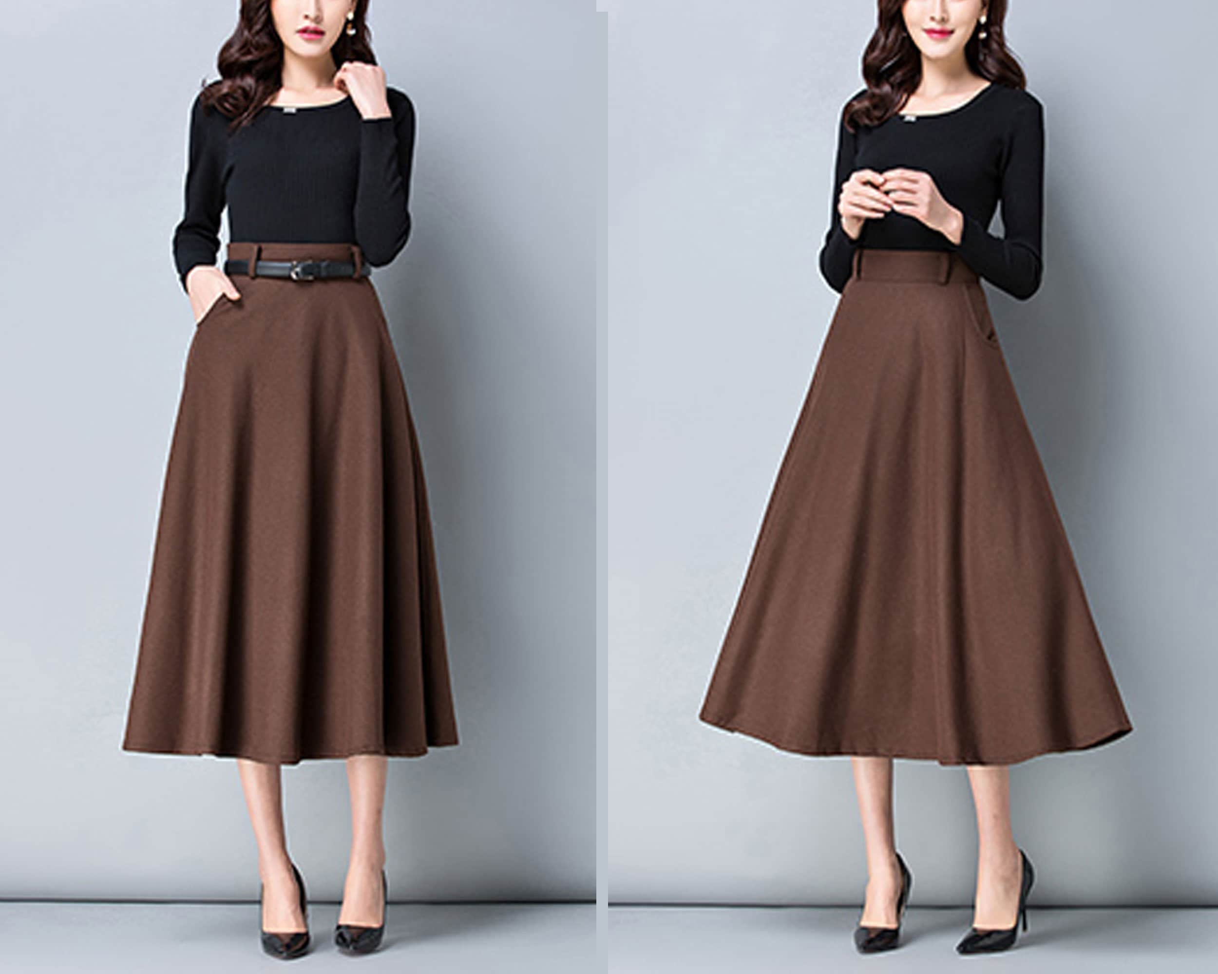 Wool Skirt, Midi Skirt, Winter Skirt, Dark Gray Skirt, Long Skirt