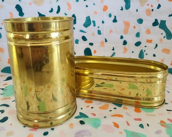 Vintage gold metal planter -  Home decor - Small gold container- Boho home- Wedding centerpieces