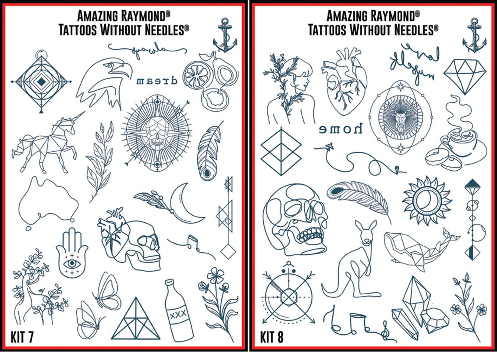 Fine Line Temporary Tattoo Set: Kit 7 & 8, Black Designs