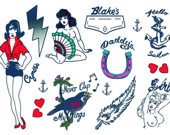 Amy Winehouse Temporary Tattoo Vintage Hens  Rockabilly Tattoos  Sleeves Amy  Fake Temporary Tattoos  Amy Tattoos Amy Ink Winehouse A4 Ink