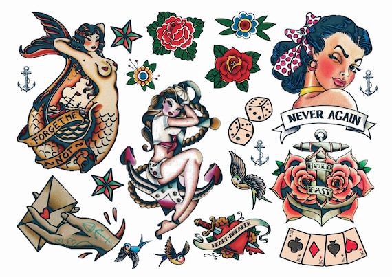 Rockabilly Temporary Tattoo Vintage Temporary Tattoos Sailor Etsy