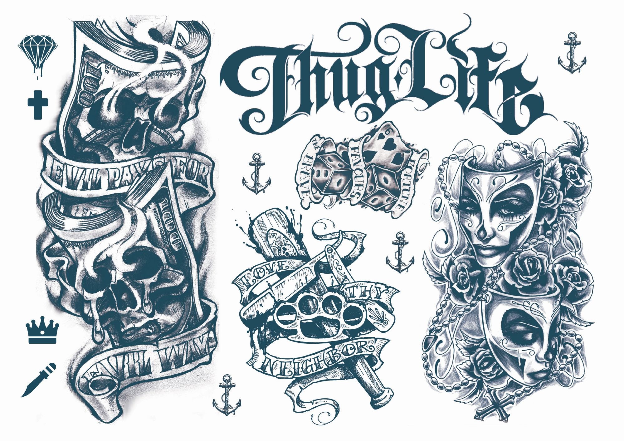 Gangster Tattoo Designs Goedkope Full Arm Indian Nus Temporary Sleeve