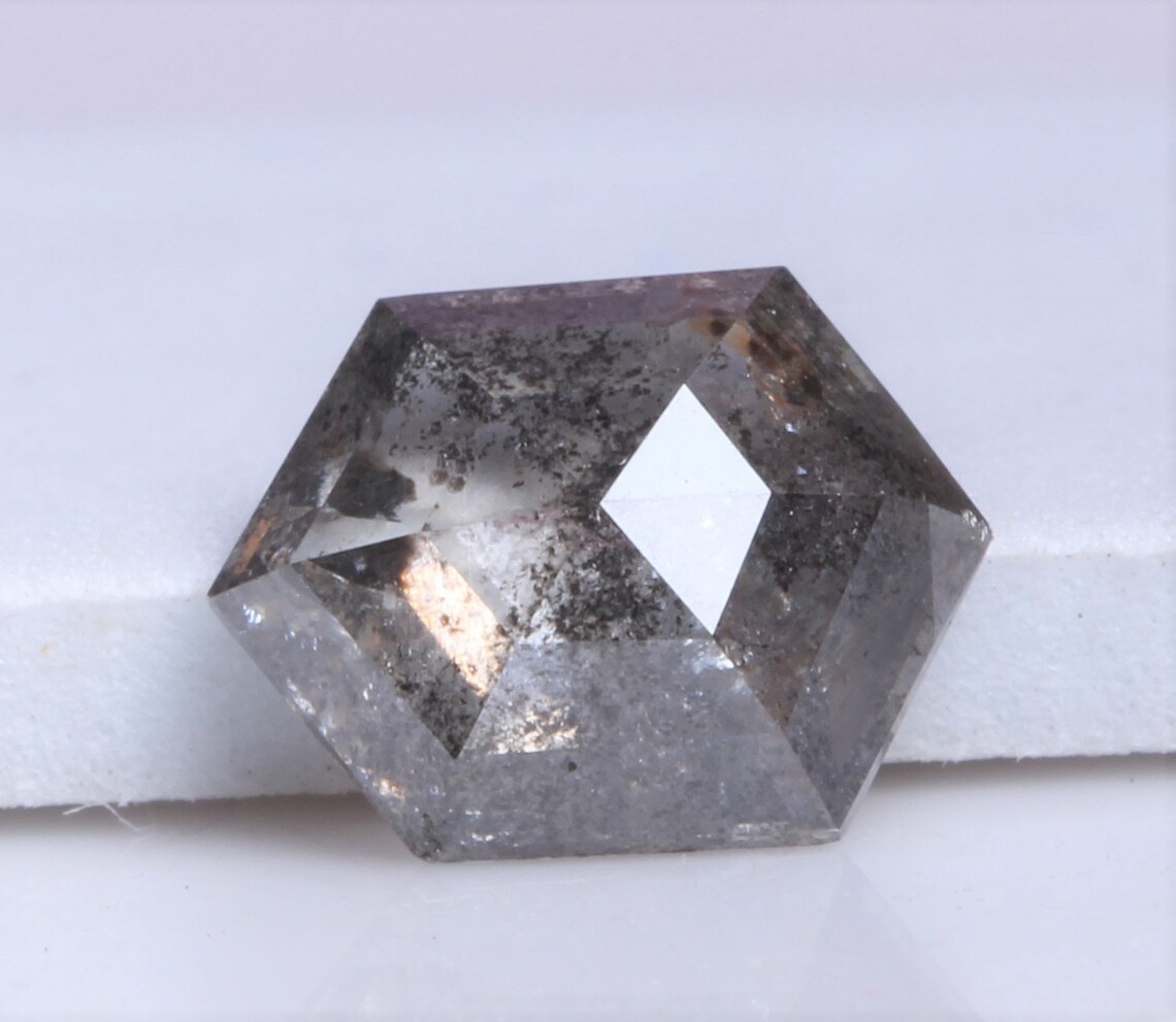 1.47ct 8.75X6.70mm Salt and pepper Hexagon Shape diamond Etsy