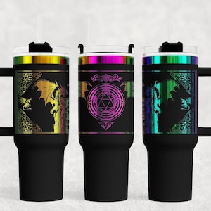 Dice and Dragon 40oz Engraved Tumbler, D20 Dungeons and Dragons, Pathfinder inspired