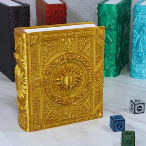 Licht elementair magisch opbergboek, dobbelsteenkluis, deckbox, DnD Player-miniatuurkaart D20-boekdeel